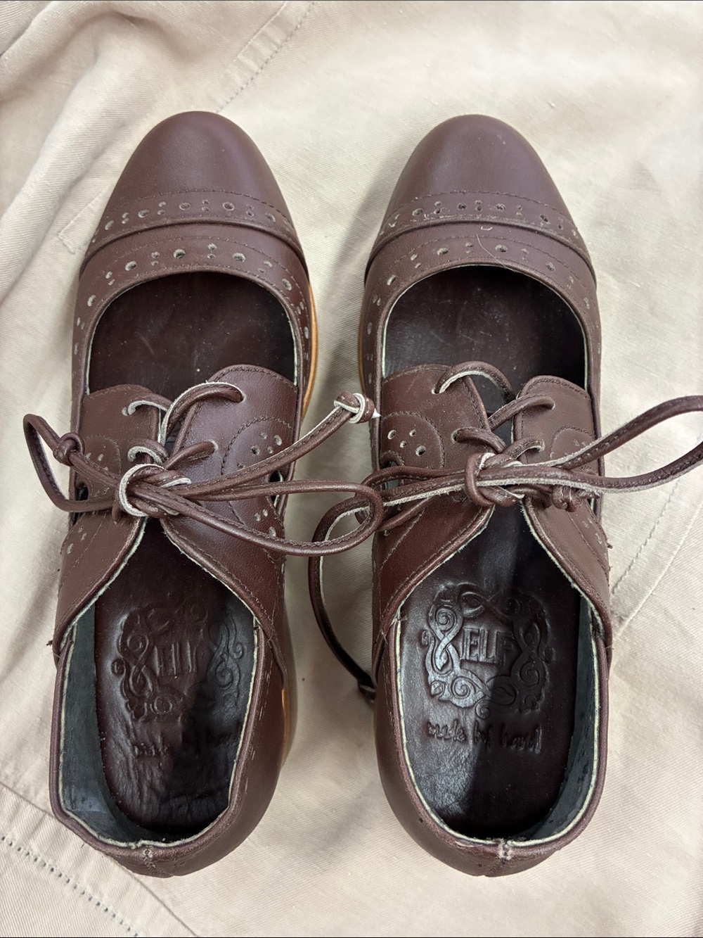 ELF Brown Leather Lace-Up Women's Oxfords